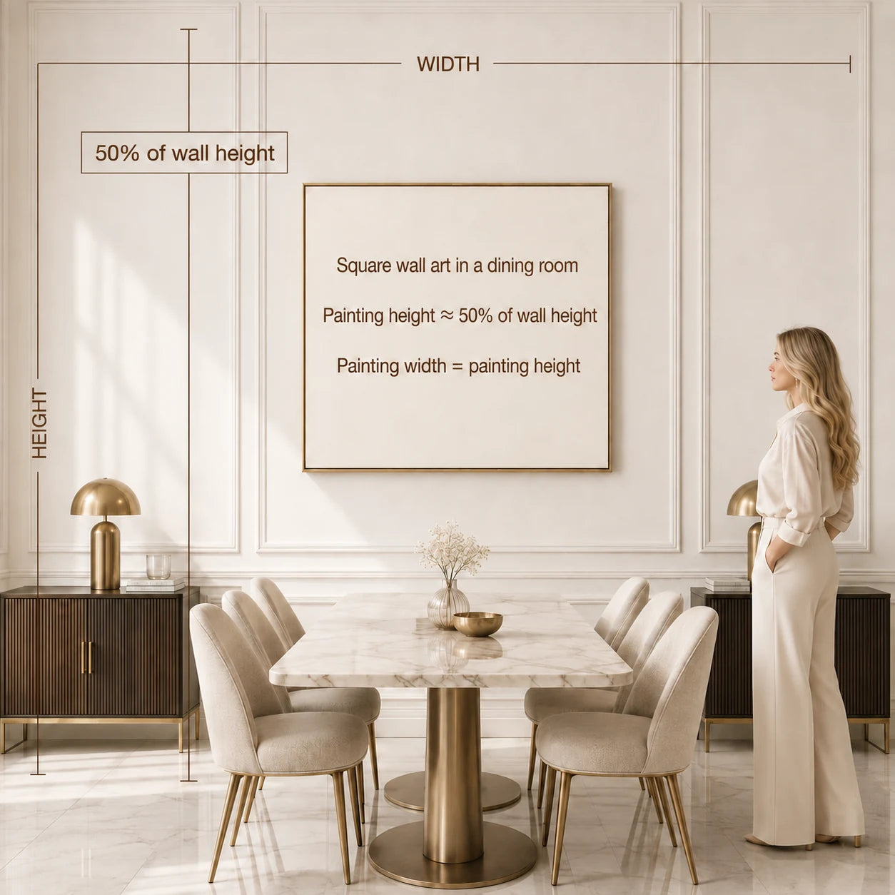 Artwork size examples in a dining room, example 1