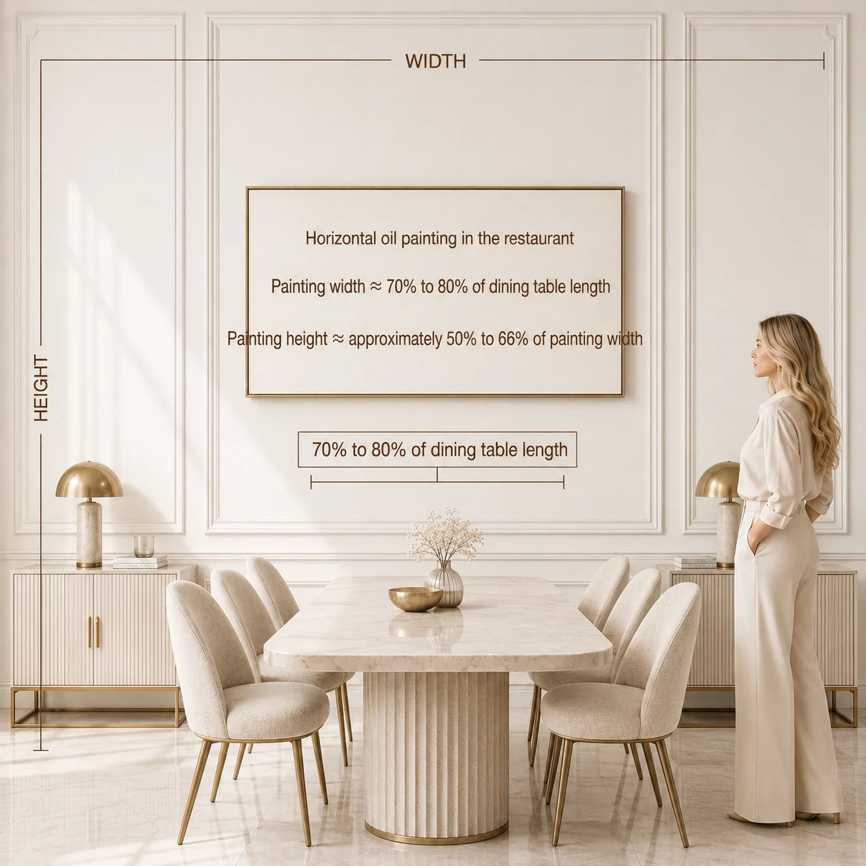 Artwork size examples in a dining room, example 2