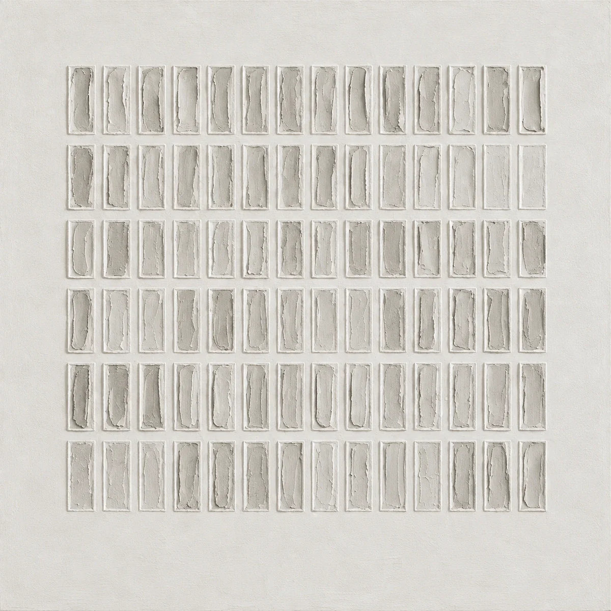 Quiet Grid: repeated textured gray rectangles within a broad ivory margin.