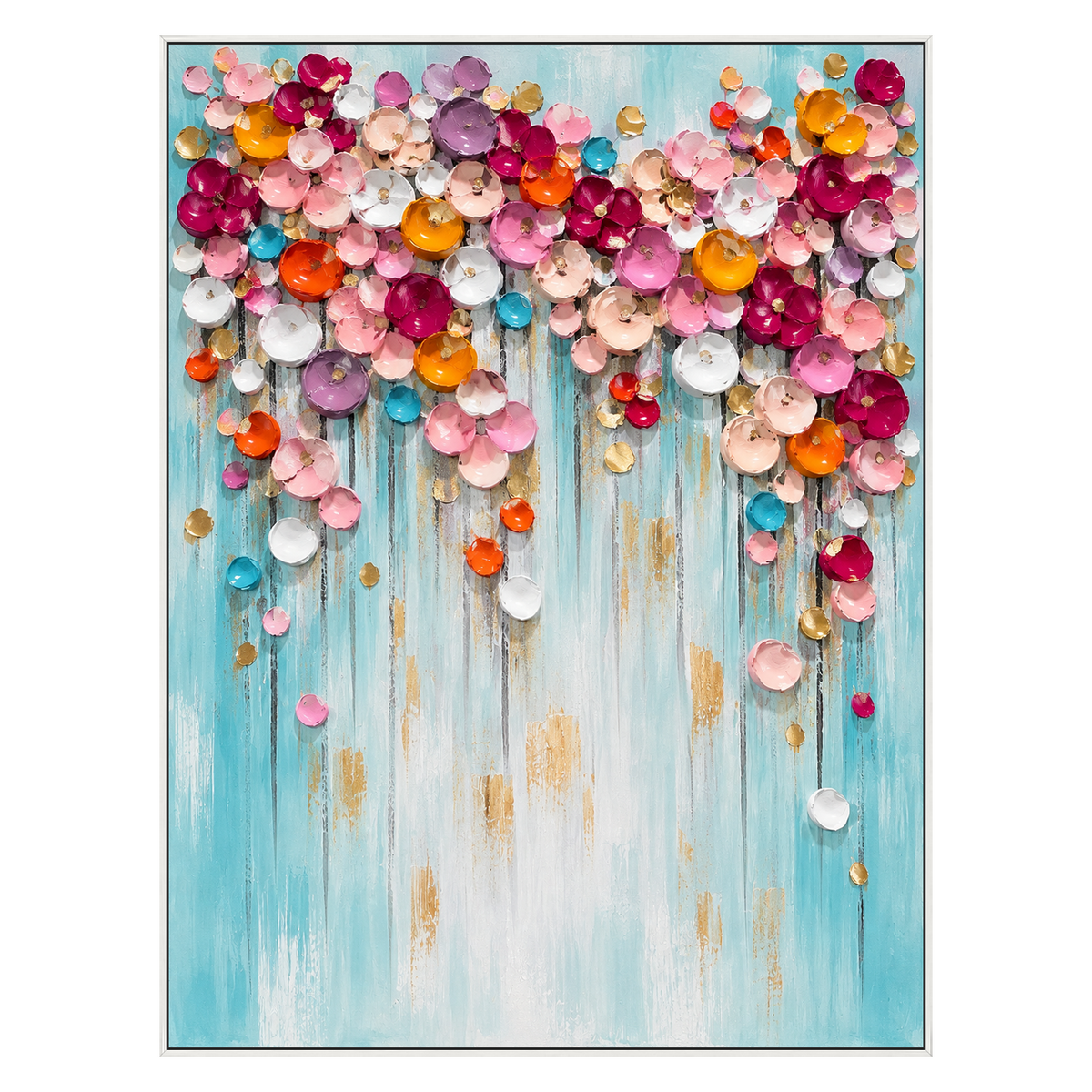 Bloom Cascade vertical artwork in a white frame on a transparent background.