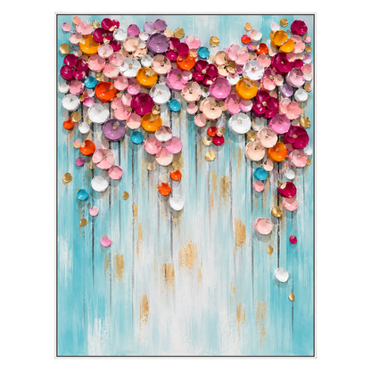 Bloom Cascade vertical artwork in a white frame on a transparent background.