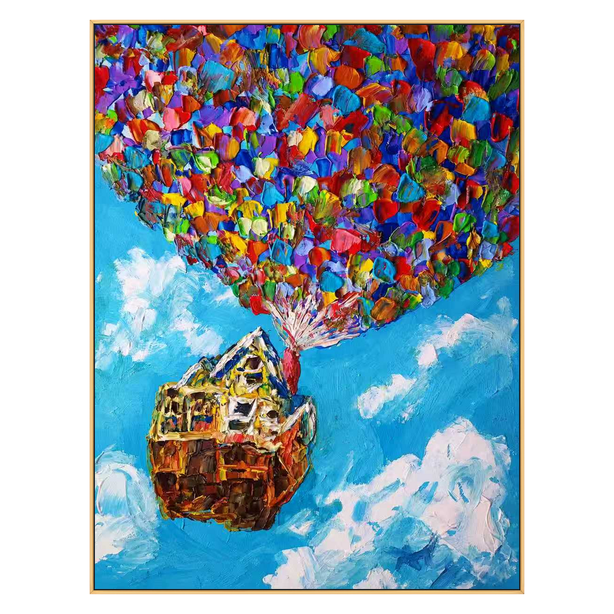 Balloon House vertical artwork in a gold frame on a transparent background.