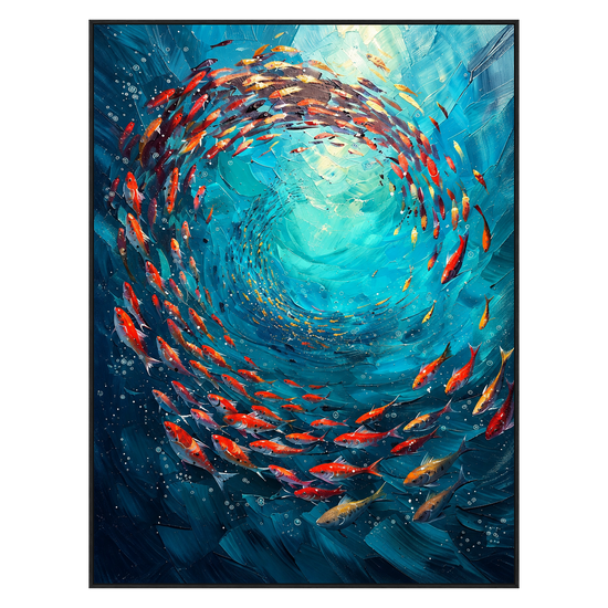 Ocean Swirl vertical artwork in a black frame on a transparent background.