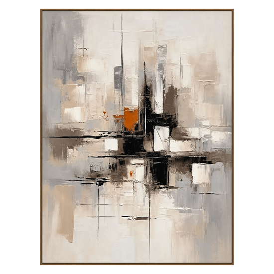 Urban Echo vertical artwork in a natural wood frame on a transparent background.