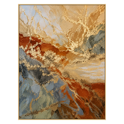 Gilded Currents vertical artwork in a gold frame on a transparent background.