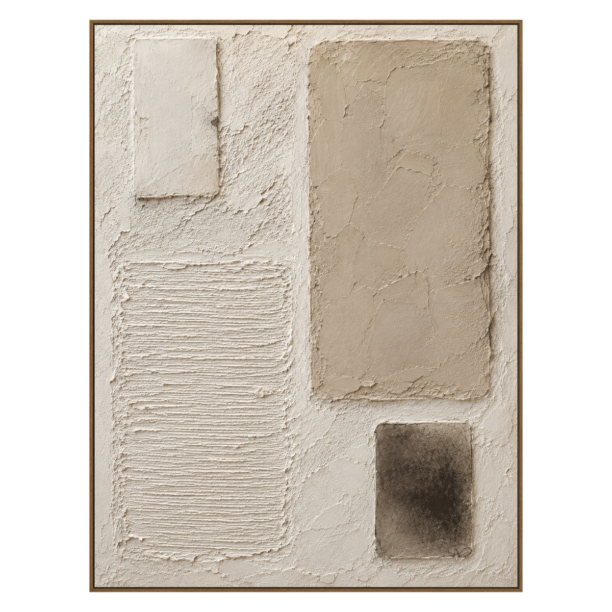 Quiet Forms vertical artwork in a natural wood frame on a transparent background.