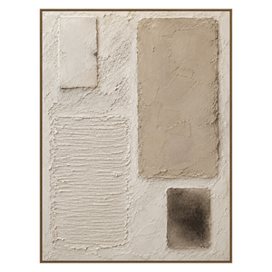 Quiet Forms vertical artwork in a natural wood frame on a transparent background.