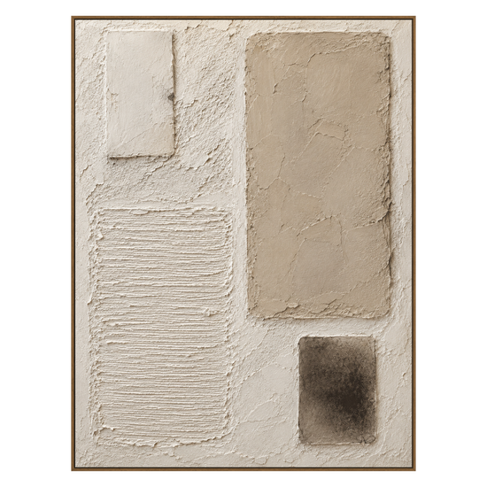 Quiet Forms vertical artwork in a natural wood frame on a transparent background.