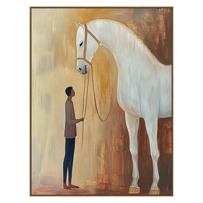 Gentle Bond vertical artwork in a natural wood frame on a transparent background.