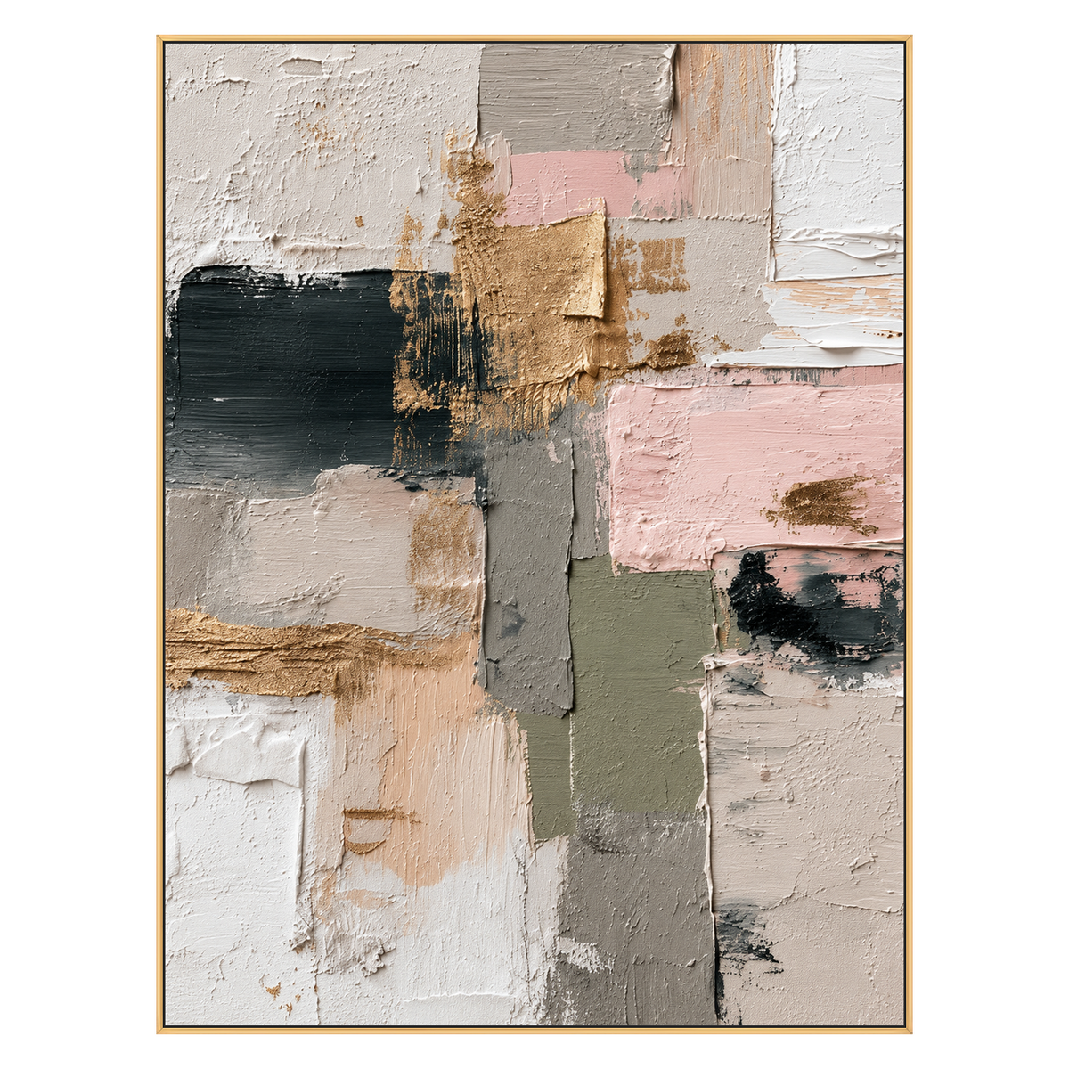 Blush Mosaic vertical artwork in a gold frame on a transparent background.