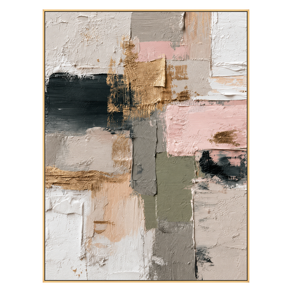 Blush Mosaic vertical artwork in a gold frame on a transparent background.