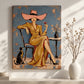 Unframed Golden Aperitif canvas displayed beside a white vase with delicate branches in sunlight.