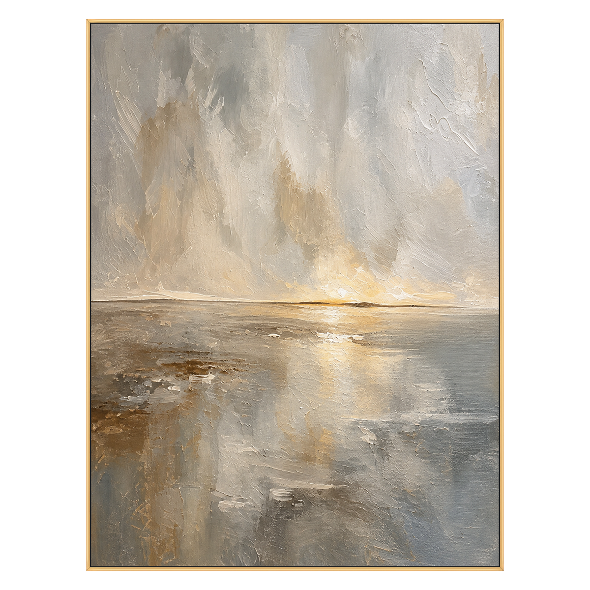 Gilded Horizon vertical artwork in a gold frame on a transparent background.