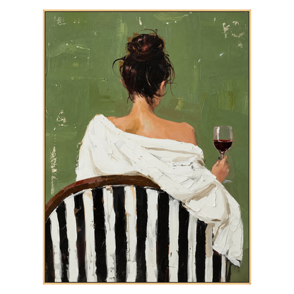 Evening Sip vertical artwork in a gold frame on a transparent background.