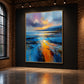 Amber Tide painting on a dark feature wall beside exposed brick and a tall industrial window.