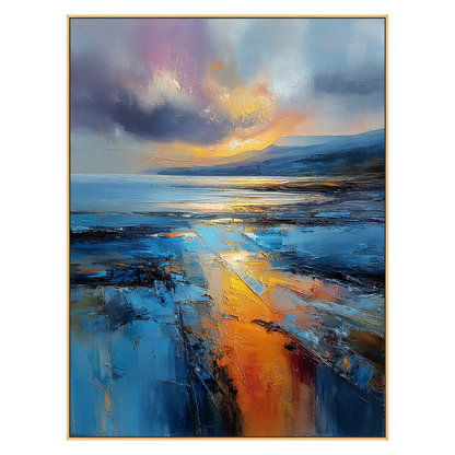 Amber Tide vertical artwork in a gold frame on a transparent background.