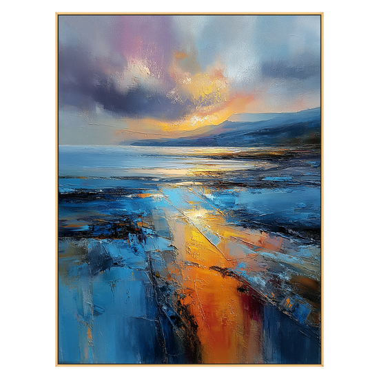 Amber Tide vertical artwork in a gold frame on a transparent background.