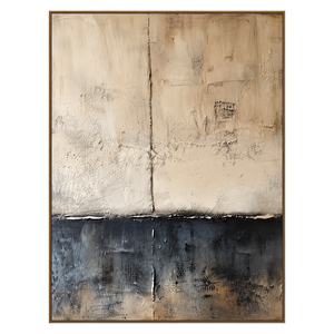 Weathered Calm vertical artwork in a natural wood frame on a transparent background.