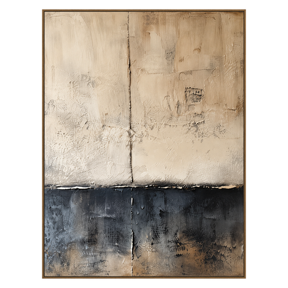 Weathered Calm vertical artwork in a natural wood frame on a transparent background.