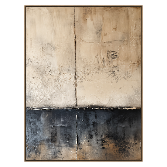 Weathered Calm vertical artwork in a natural wood frame on a transparent background.