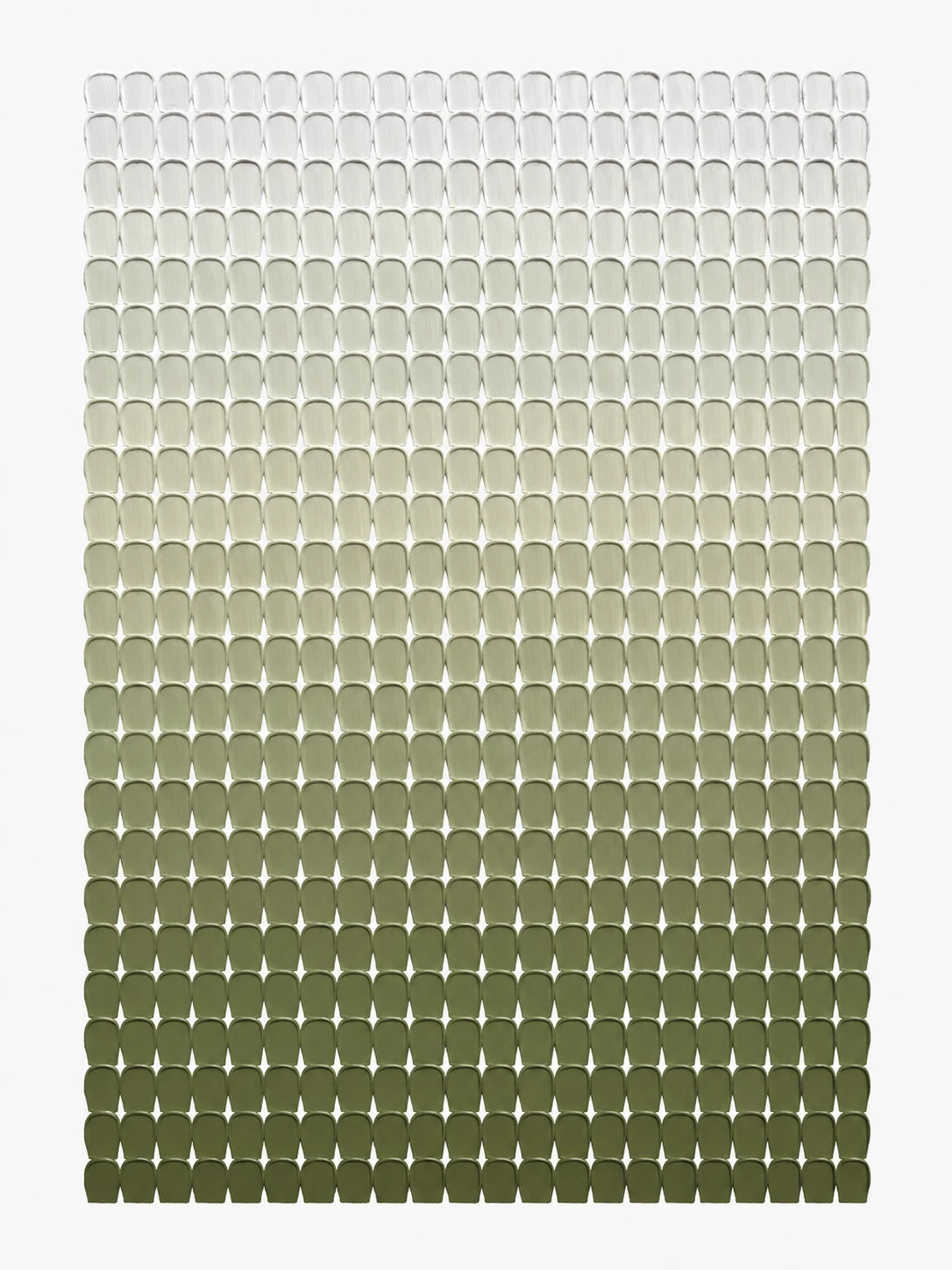 Full artwork of repeated rounded forms transitioning from pale ivory to deep olive green within a white border.