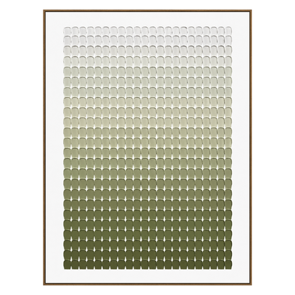 Olive Rhythm vertical artwork in a natural wood frame on a transparent background.