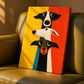 Curious Trio canvas resting on an olive upholstered sofa in warm sunlight.