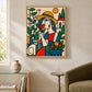 Garden Muse painting near a sunny window above a side table beside an olive armchair.