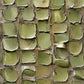Full abstract artwork of irregular olive, sage and moss-green blocks with earthy brown lines and pale edges.