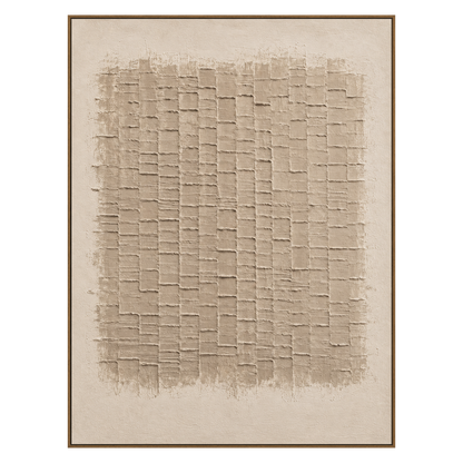 Linen Rhythm vertical artwork in a natural wood frame on a transparent background.