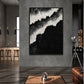 Midnight Surf painting in an industrial living room with a wooden coffee table and brown leather seating.