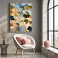 Meadow Reverie painting beside a tall arched window above a cream chair with a pink cushion.