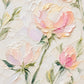 Full botanical artwork of blush pink, cream and pale peach blossoms with slender green stems, leaves and buds against warm ivory.