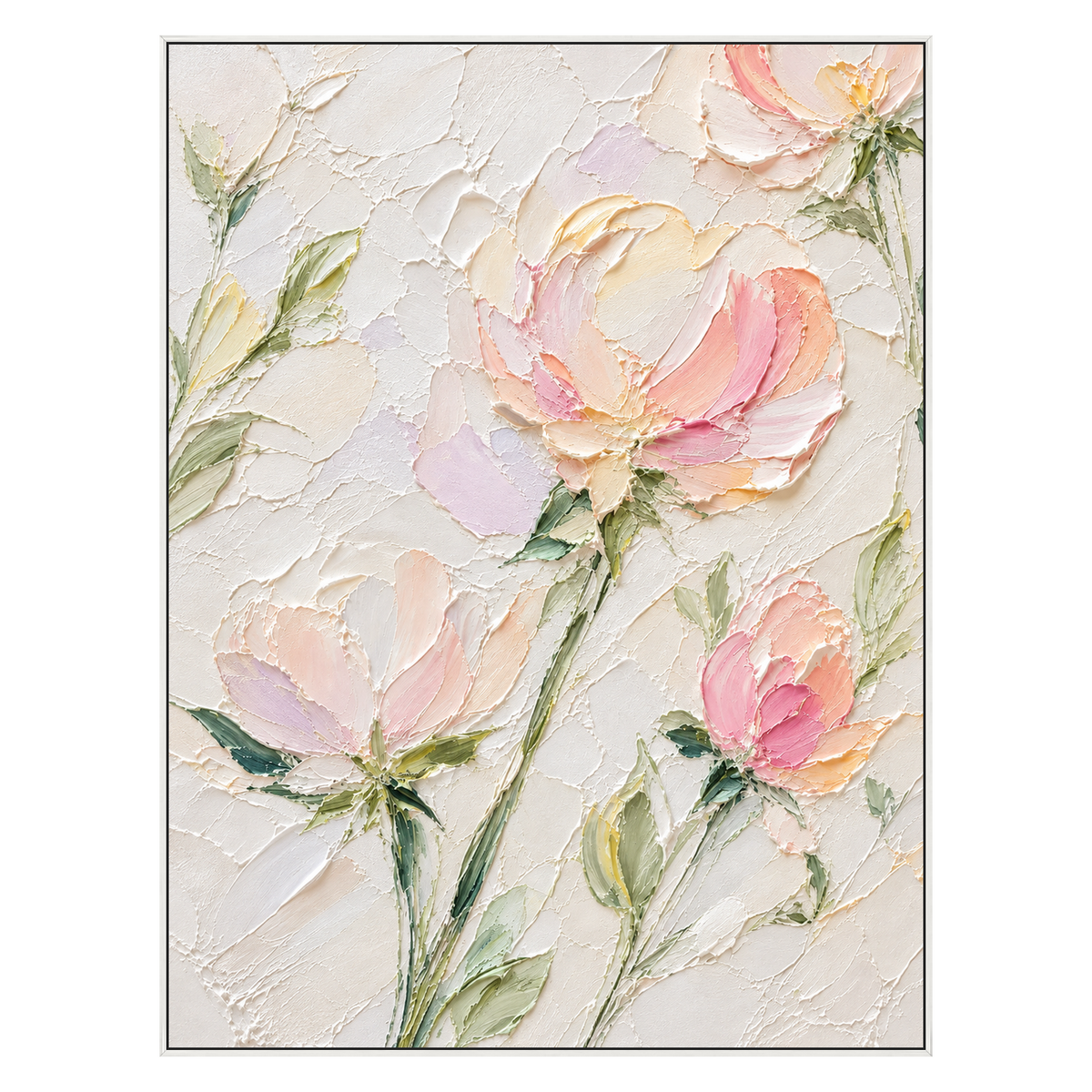 Blush Petals vertical artwork in a white frame on a transparent background.