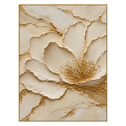 Gilded Blossom vertical artwork in a gold frame on a transparent background.