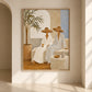 Terrace Companions painting on a sunlit cream wall beside a rounded archway.