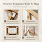Terrace Companions Wall Art — Canvoil packaging and hanging guide showing foam corner protection and hanging hardware