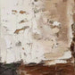Full abstract artwork of layered ivory and sand forms above a rust-brown and charcoal base with irregular edges and fine linear marks.