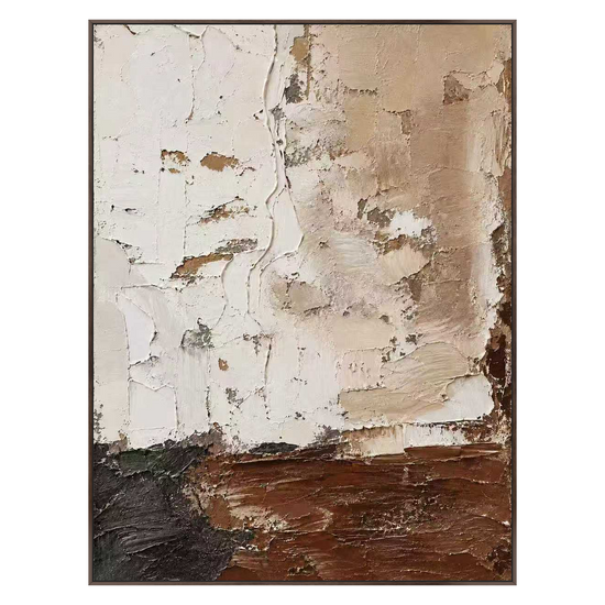 Earthen Layers vertical artwork in a dark brown wood frame on a transparent background.