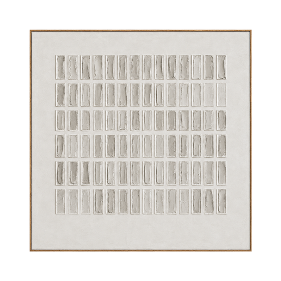 Quiet Grid square artwork in a natural wood frame on a transparent background.