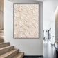 Ivory Petal Garden painting beside a light wooden staircase in a bright hallway.