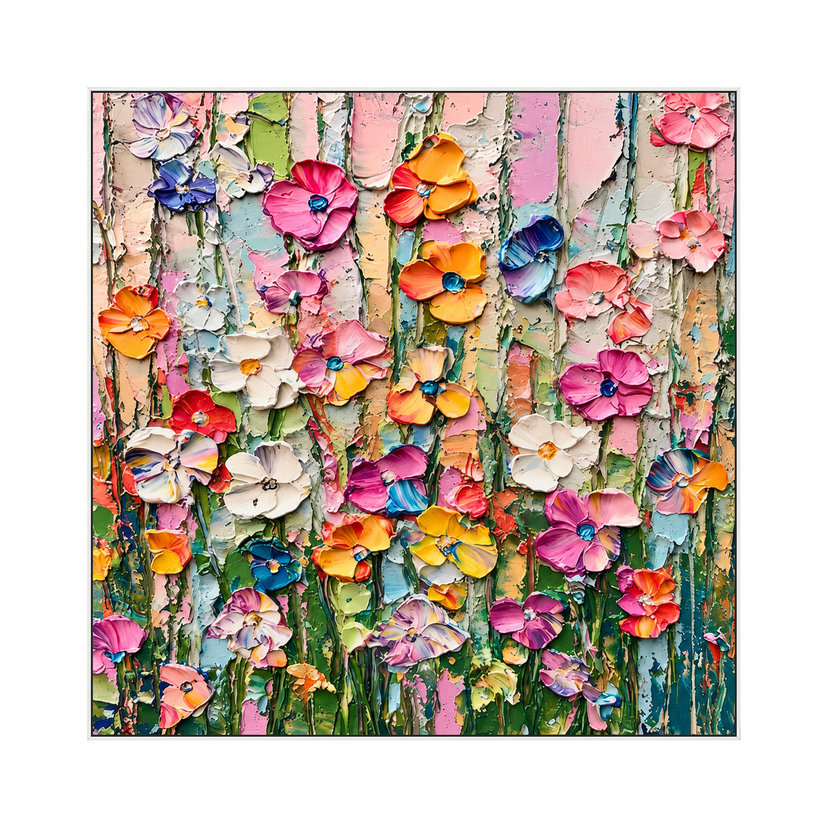 Petal Cascade square artwork in a white frame on a transparent background.