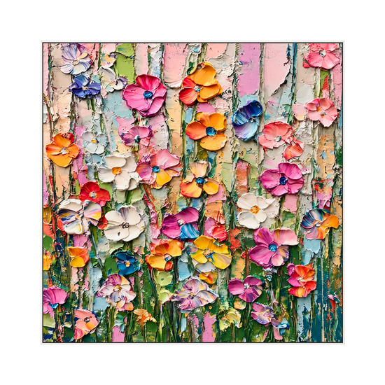 Petal Cascade square artwork in a white frame on a transparent background.