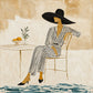 A relaxed figure in a broad black hat sits beside a slim table with lemons and a leafy sprig. Full artwork without a frame.