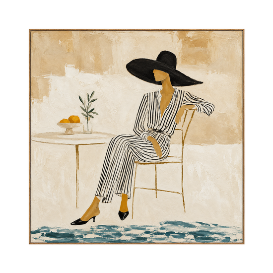 Lemon Leisure square artwork in a natural wood frame on a transparent background.