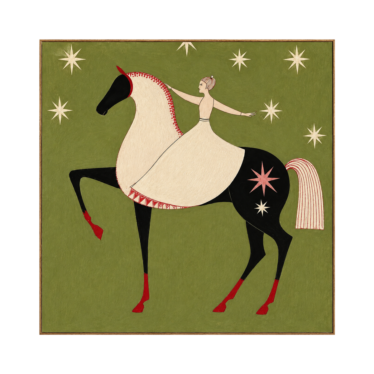 Starlit Rider square artwork in a natural wood frame on a transparent background.