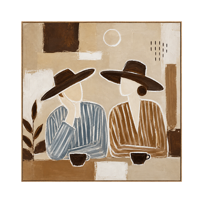 Coffee Companions square artwork in a natural wood frame on a transparent background.