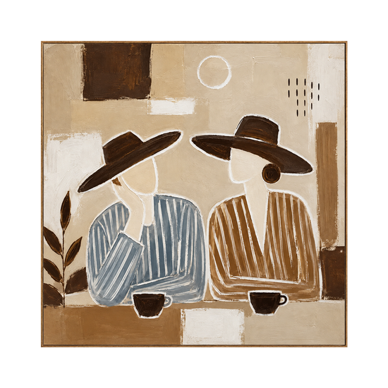 Coffee Companions square artwork in a natural wood frame on a transparent background.