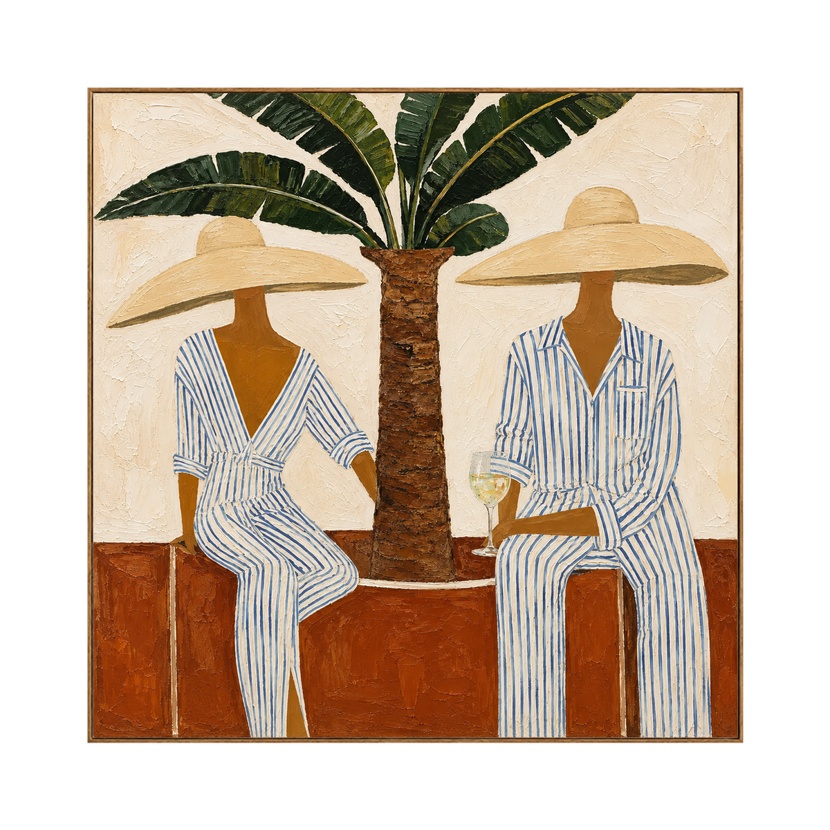 Palmside Leisure square artwork in a natural wood frame on a transparent background.