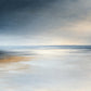 A pale band of light opens beneath a deep blue-gray sky and spreads across quiet water. Full 2:1 artwork without a frame.